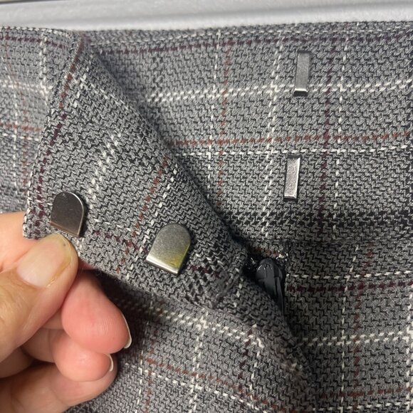 Ann Taylor Factory Plaid Gray Mid-Rise Trousers SZ 14 Office Business NEW - Picture 4 of 9